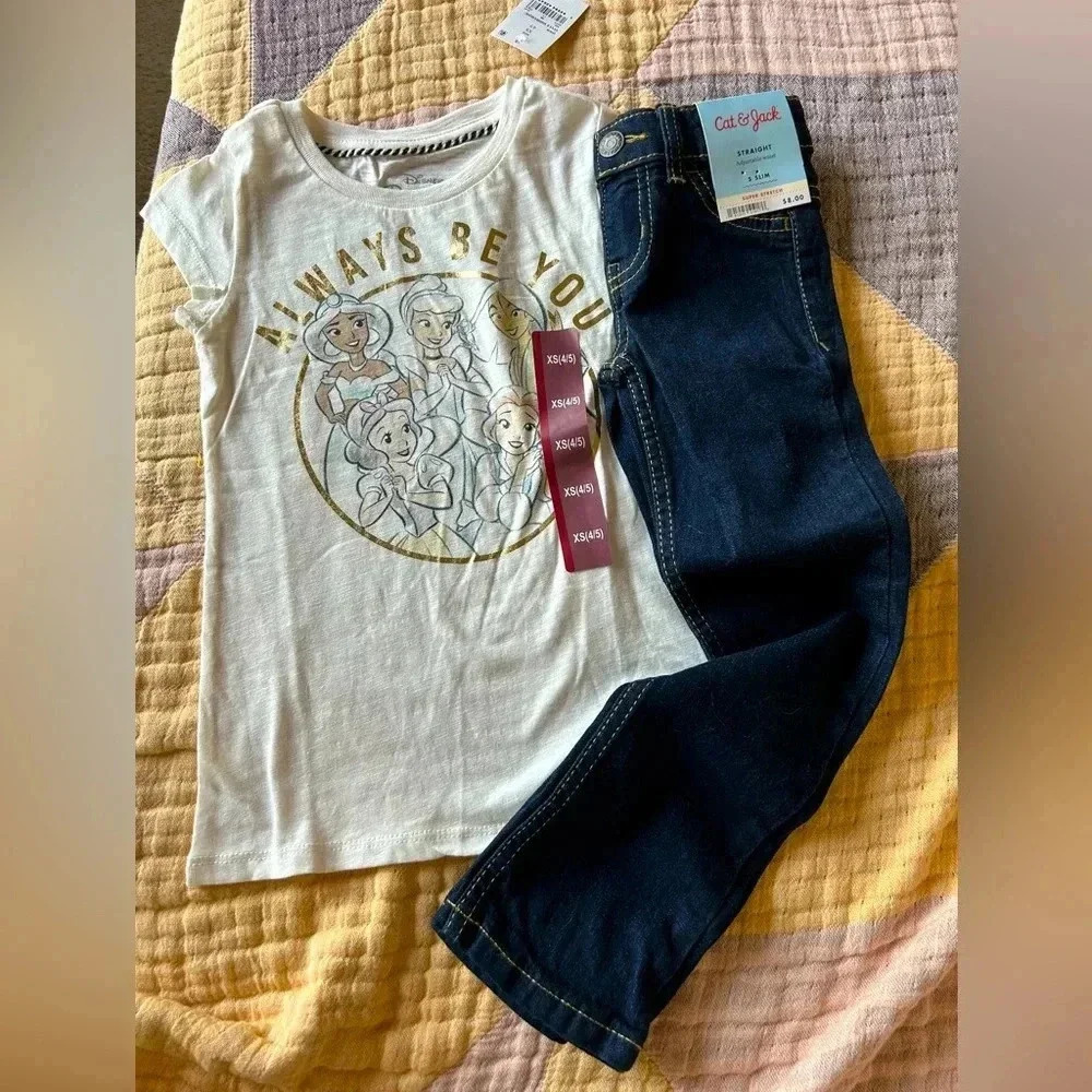 NWT Disney Princess shirt with Denim Straight Pants